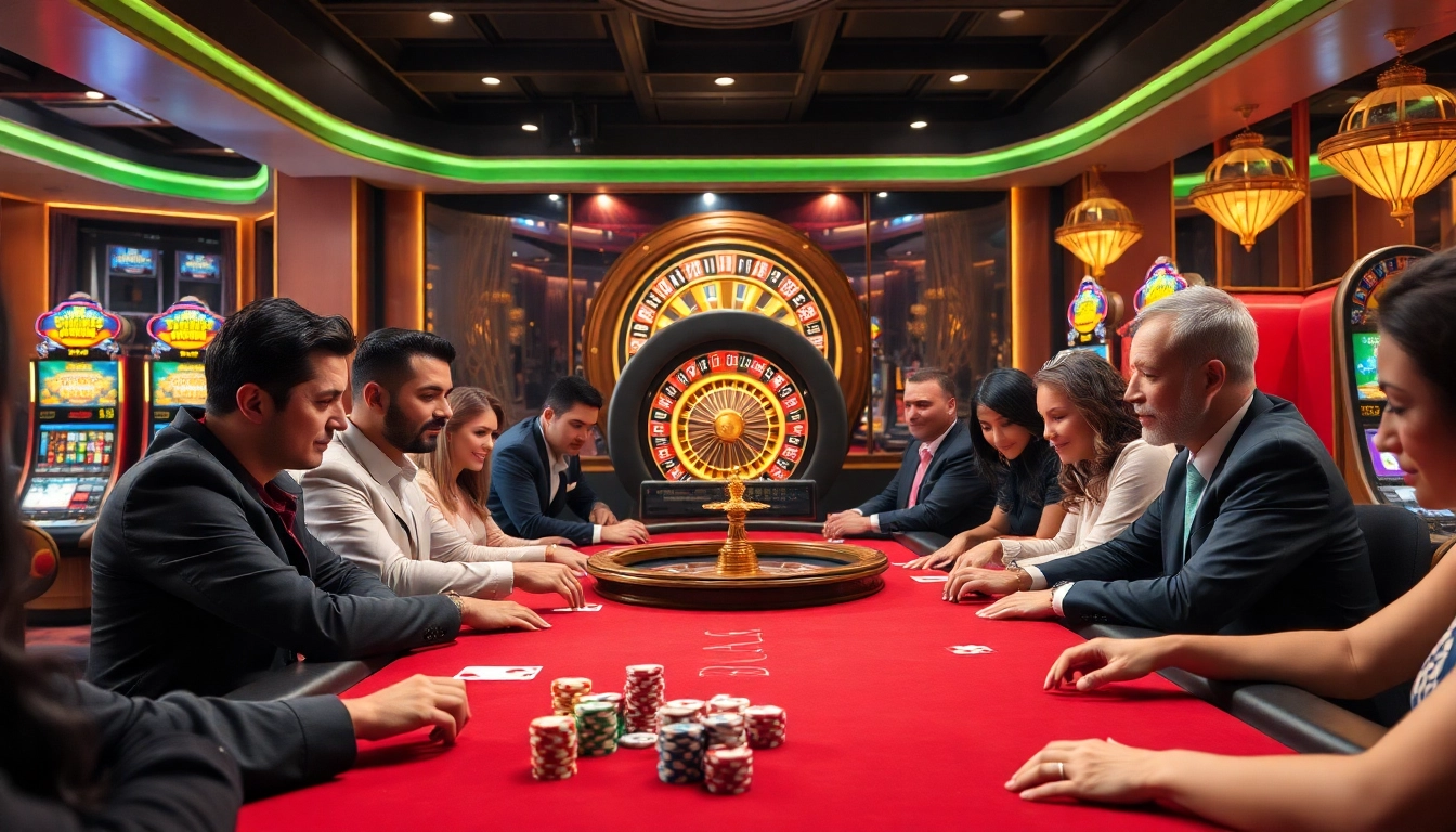 Players enjoying poker at a vibrant casino table embodying the excitement of https://xx88.eu.com/ betting atmosphere.