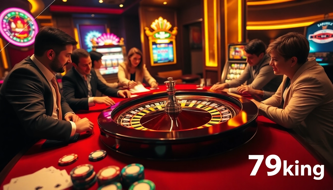 Experience the thrill of winning with 79king at an upscale casino table, filled with vibrant poker chips and lively gameplay.