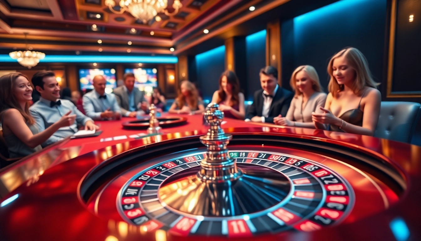 Players enjoying a thrilling game at the roulette table in the luxurious setting of https://e2bett.dev/.