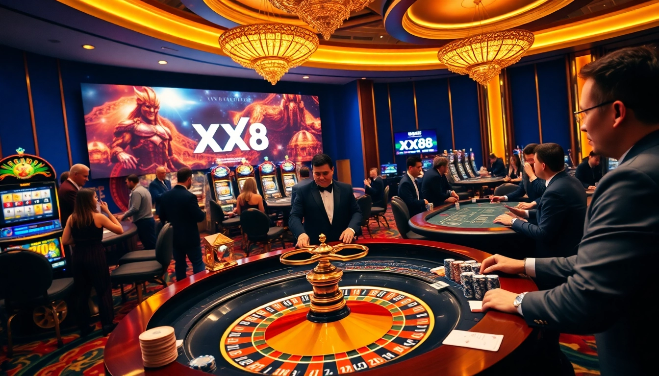 Experience the excitement of XX88 at a luxurious casino filled with vibrant tables and thrilling games.