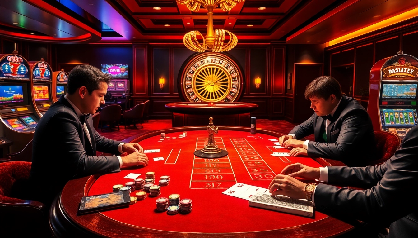 Players engage in a thrilling game at GG88's luxurious casino, showcasing vibrant betting action.