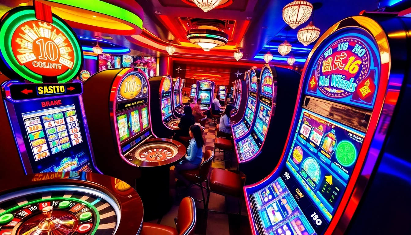 Experience the excitement of nổ hũ with vibrant casino slot machines and colorful gaming chips.