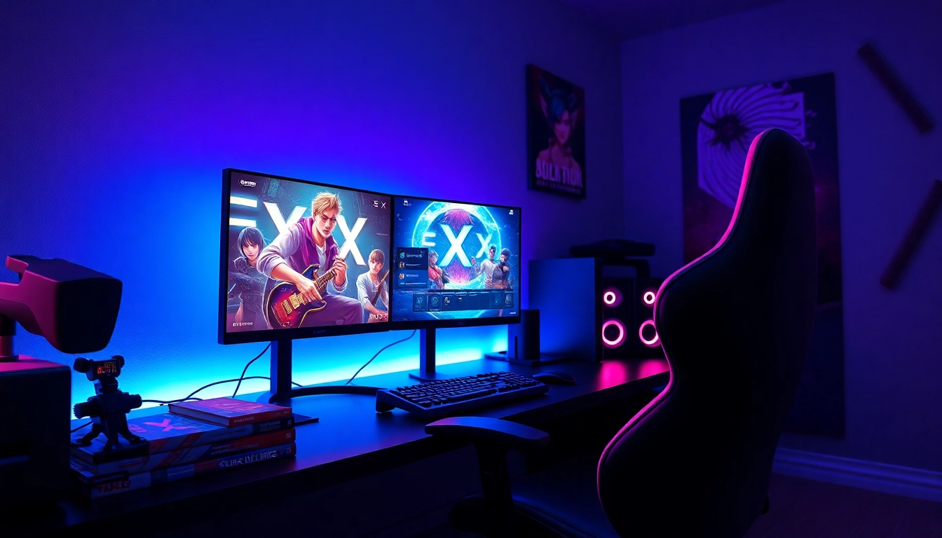 Exciting gaming room setup featuring a XXX game interface, colorful graphics, and immersive atmosphere.