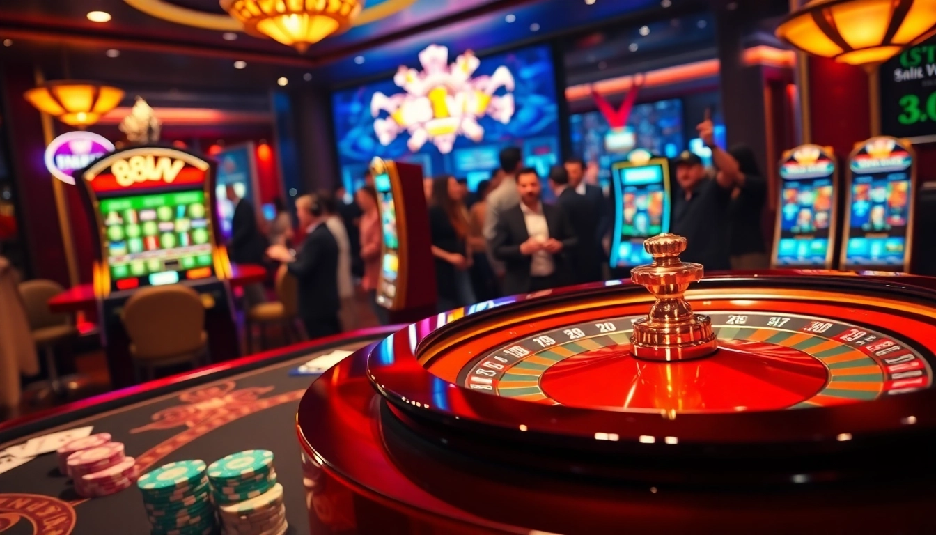 Excited players enjoying the thrilling casino experience with 88vv at a roulette table.