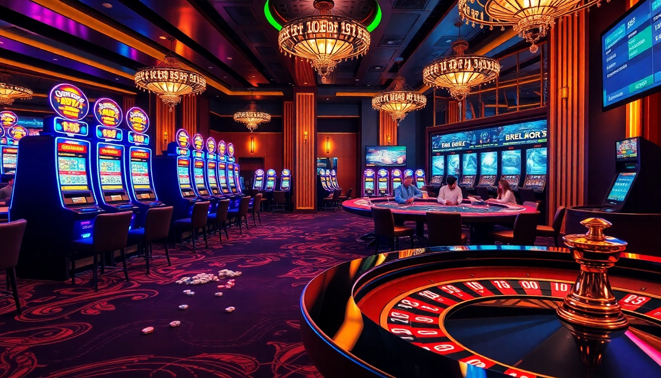 The e2bet online casino experience featuring vibrant slot machines and engaging poker tables.