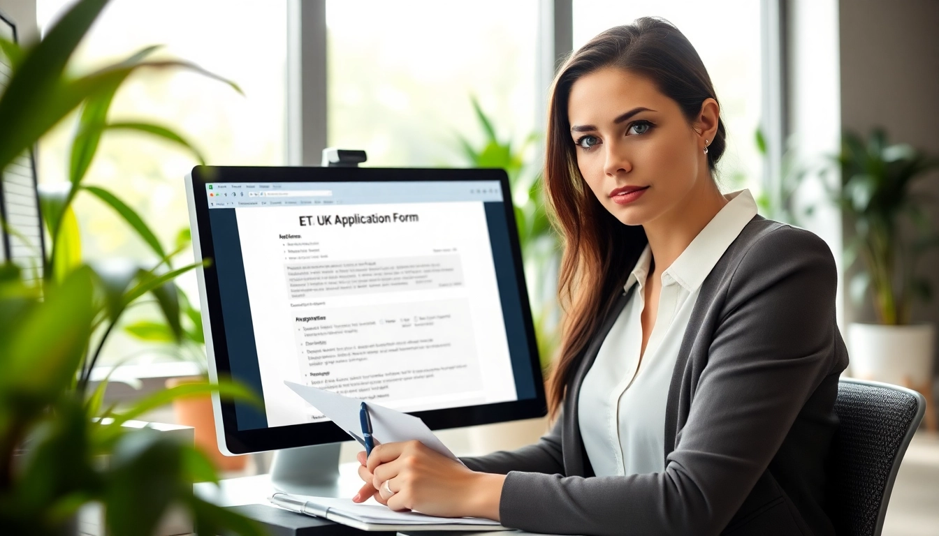 Completing the eta uk application form at a desk, showcasing important details.