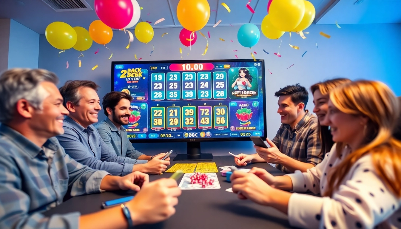 Engaging scene of players enjoying 92lottery games in a festive online atmosphere.