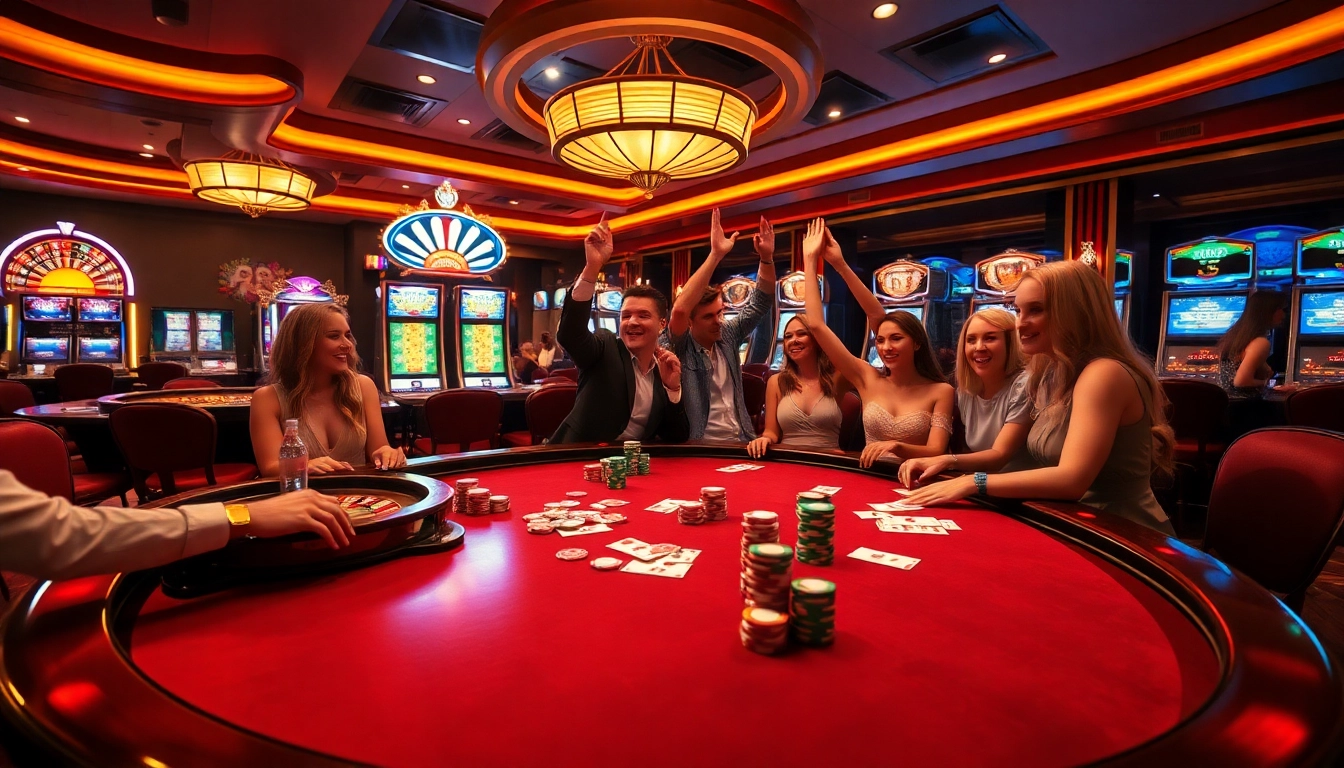 Players enjoying an exciting game at a KJC casino table with vibrant colors and engaging atmosphere.