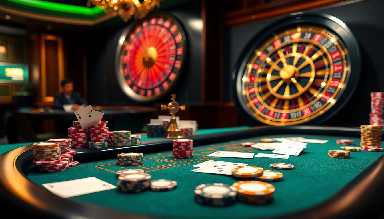 SODO66 gaming table with chips and cards in a luxurious casino setting