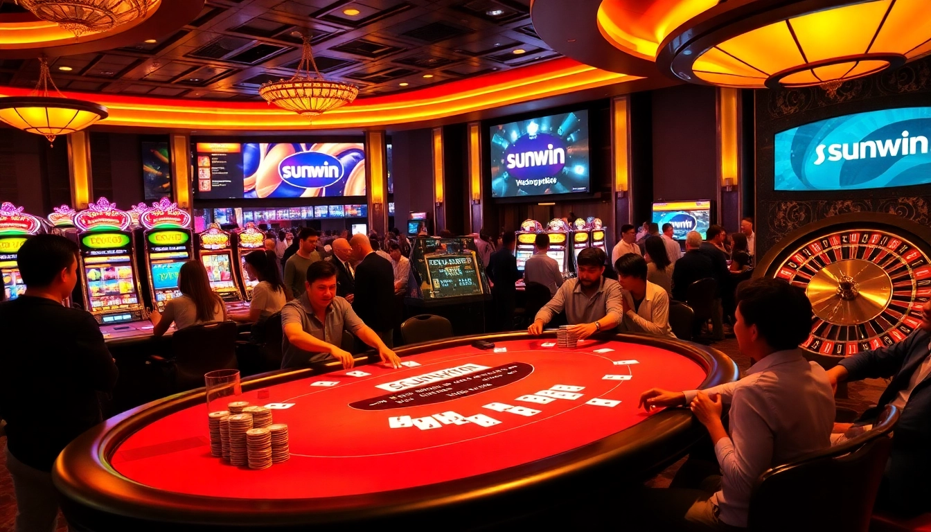 Experience the thrill of sunwin gaming with energetic players at a sophisticated casino table.