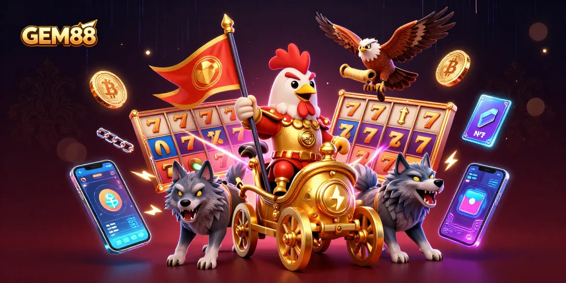 Experience the thrill of GEM88 with the rooster warlord leading the jackpot adventure!